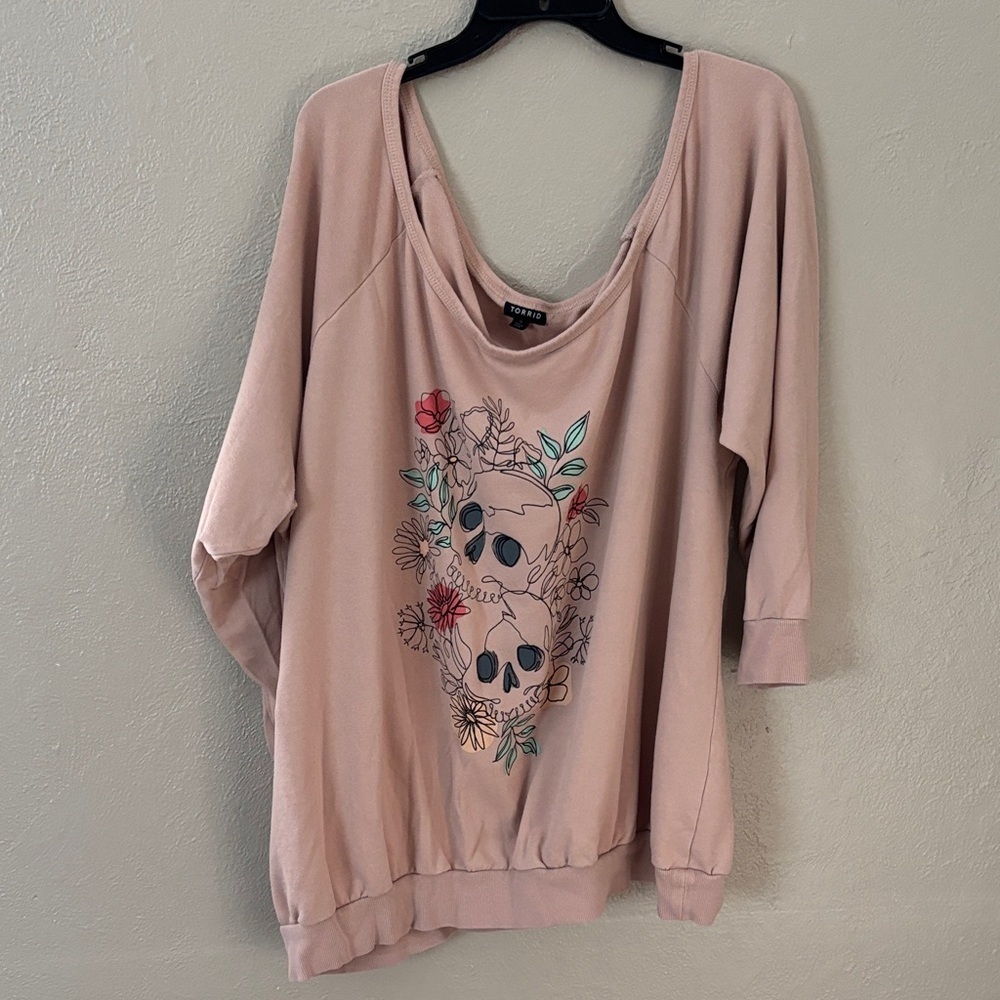 Torrid Pink Skull Terry Off Shoulder Sweatshirt Women’s Plus Size 5X